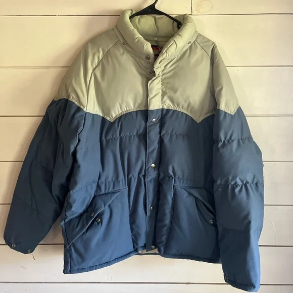 Men's Two-Tone Blue and Gray Puffer Jacket - Picture 1 of 7